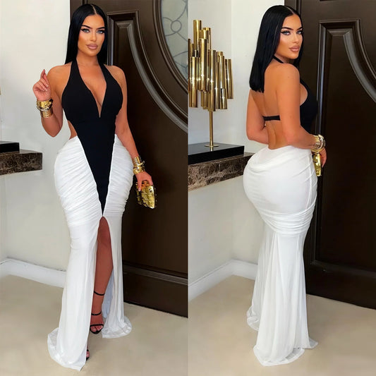 XYZ C7573v collar arm covering split backless dress