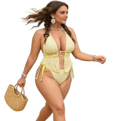 CL (L-4XL) 2026, plus size split bikini drawstring strap adjustable