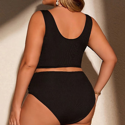 CL (L-4XL) tankini 2026 split high waist solid color special fabric large size swimsuit for women