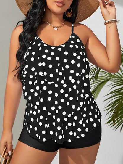 LF (L–4XL) 2026 Tankini, Vest-Style High-Elastic Polyester Printed Plus-Size Two-Piece