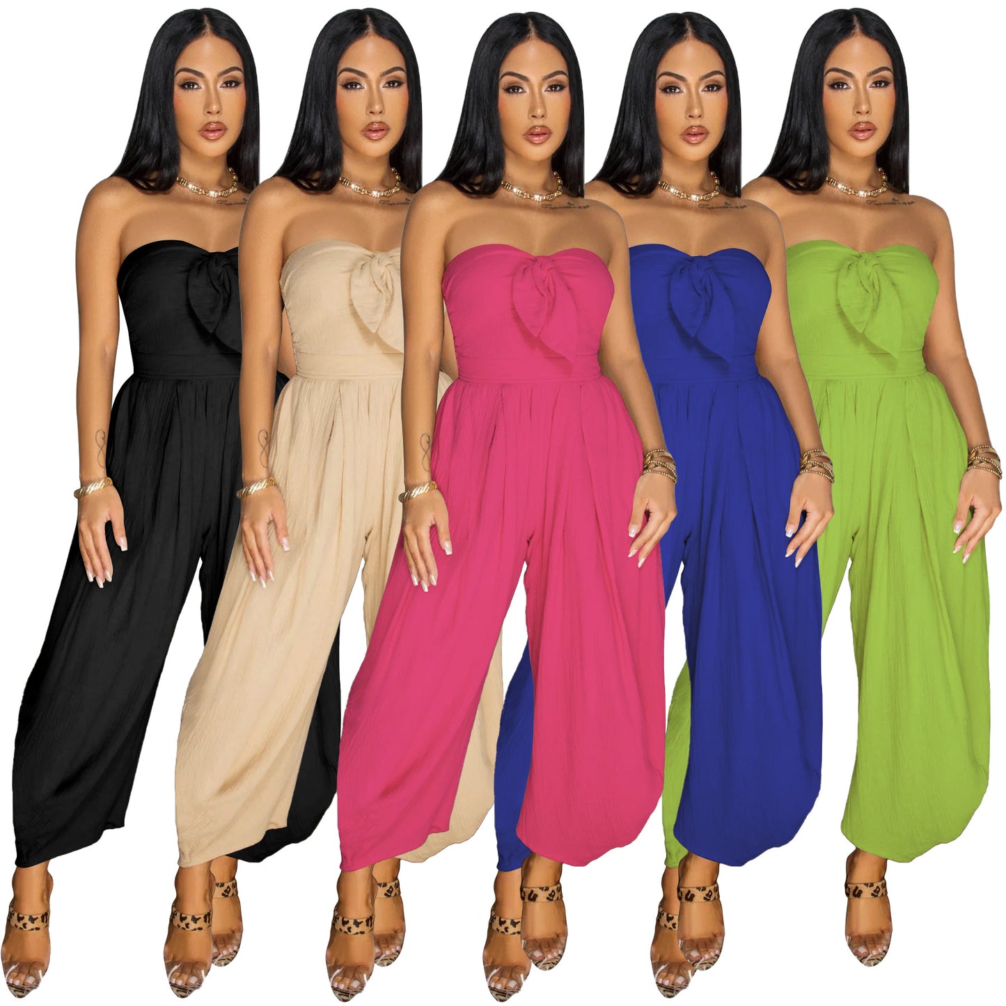 MYF (S-2XL) 20170 summer wrapped chest collar jumpsuit