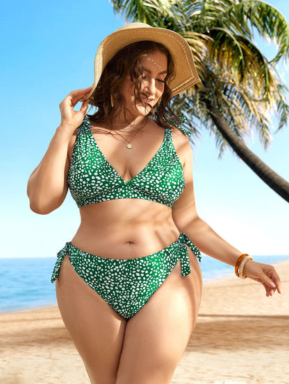 LF (L-4XL) women's split color printing swimsuit plus size