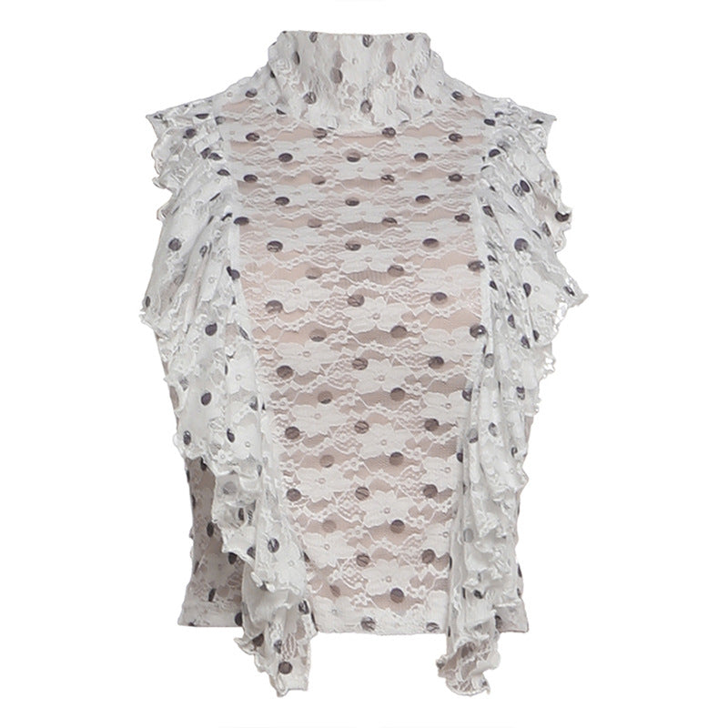 SXR K6L10937A summer polka dot lace see-through turtleneck top