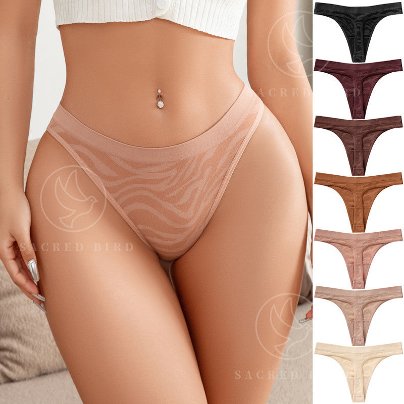 Water pattern seamless skin-friendly thin section breathable purified cotton crotch low waist plus size T-shaped panties