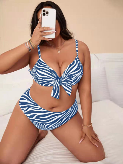 LF (L-4XL) women's split color printing swimsuit plus size