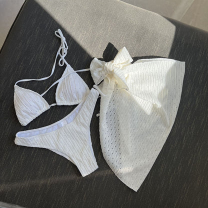 (4 days ready to ship) SY swimsuit three-piece backless drawstring strap bikini three-piece set