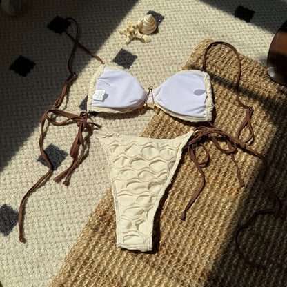 (4 days ready to ship) SY backless mesh stitching drawstring strap split bikini
