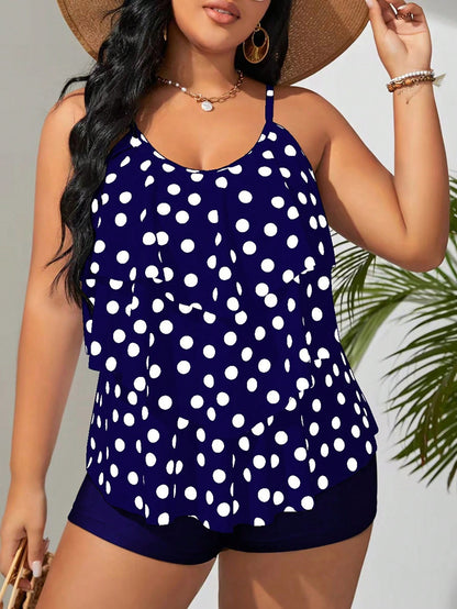 LF (L–4XL) 2026 Tankini, Vest-Style High-Elastic Polyester Printed Plus-Size Two-Piece