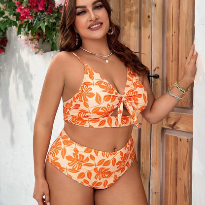 LF (L-4XL) bikini sexy suit split color printing plus size swimsuit