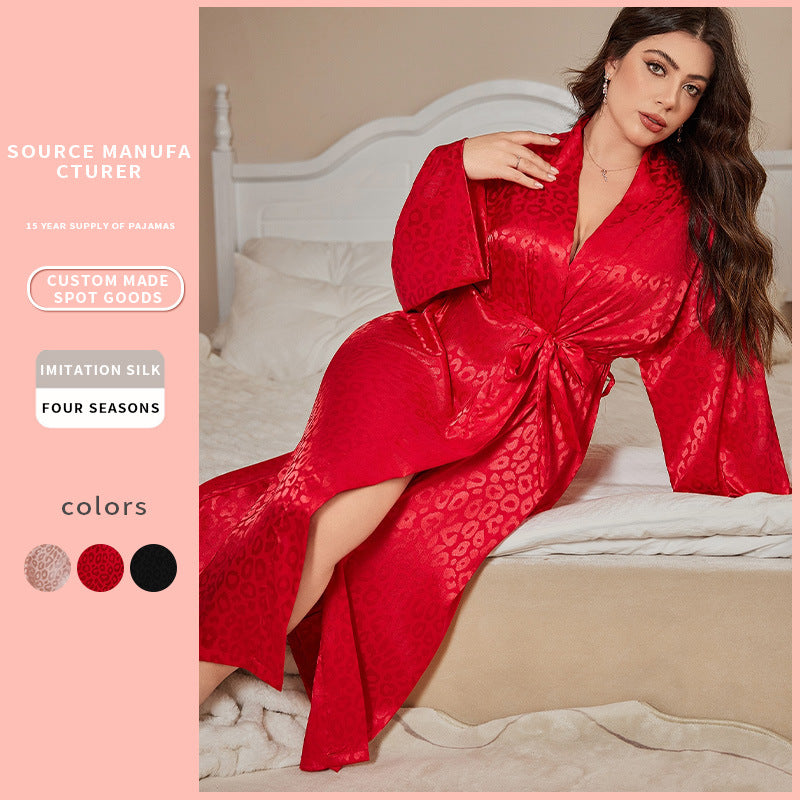 DNL emulation silk nightgown spring pajamas cardigan lace bathrobe