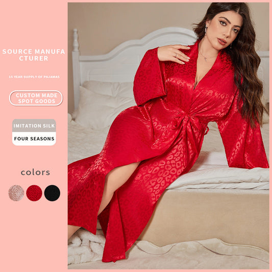 DNL emulation silk nightgown spring pajamas cardigan lace bathrobe