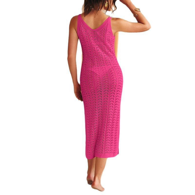 CYB sleeveless V-neck dress woven side slit dress beach sun shield dress