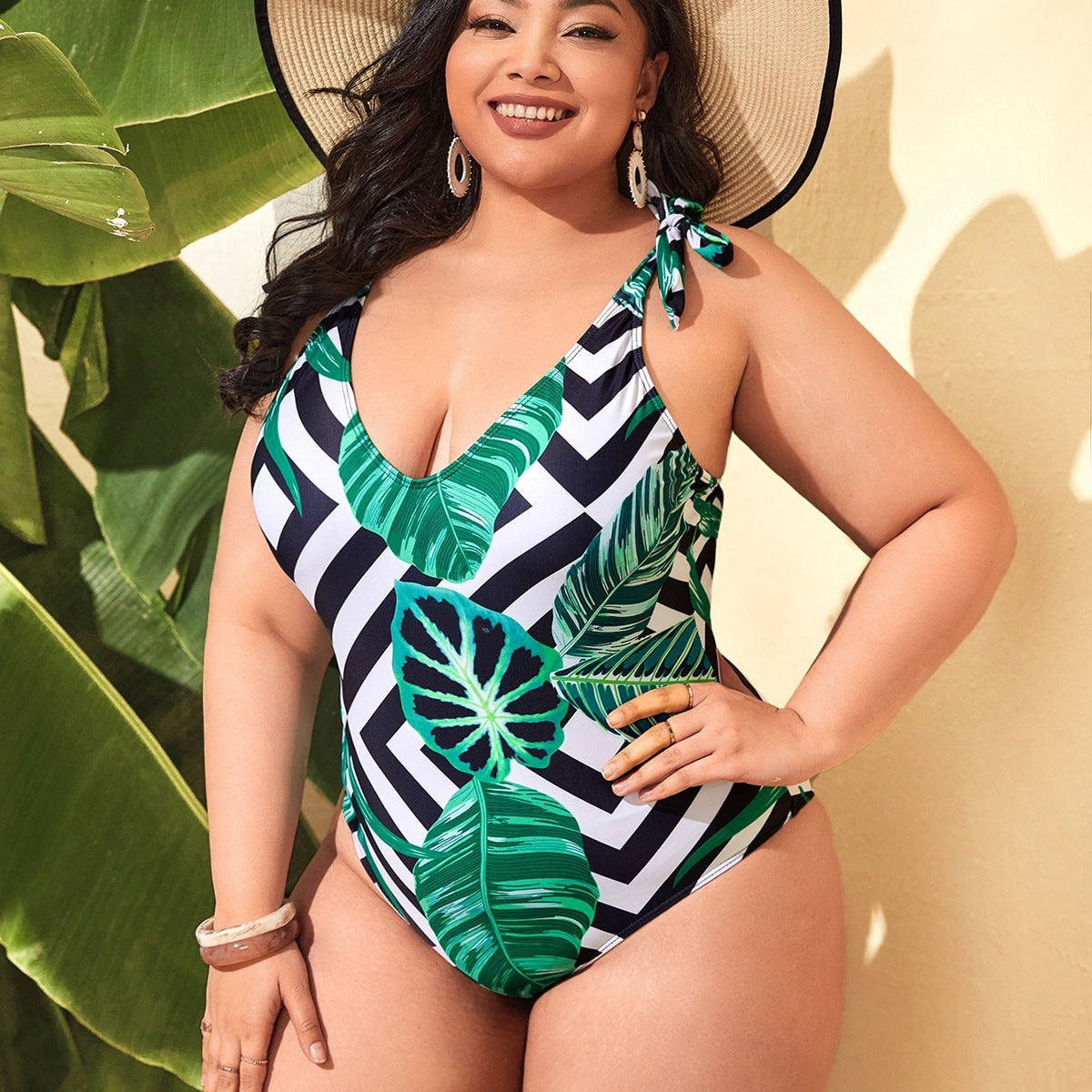 LF (L-4XL) women's one-piece color printing sexy swimsuit plus size