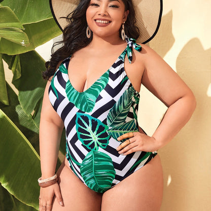 LF (L-4XL) women's one-piece color printing sexy swimsuit plus size