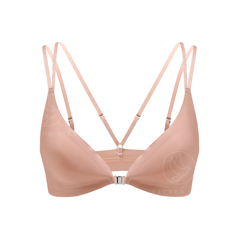 Seamless thin breathable front button underwear large size adjustment wireless bra