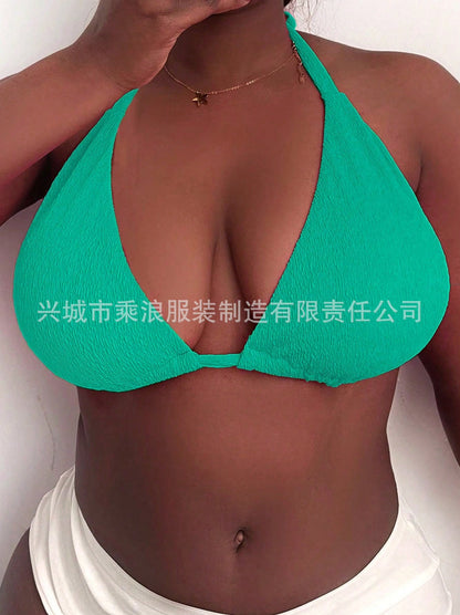 CL (L-4XL) halter strap plus size swimsuit women's bikini top sexy push up