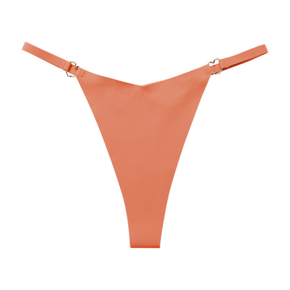 Thin belt low waist love ring seamless ice silk T-shaped Panties Plus size cotton crotch T-back