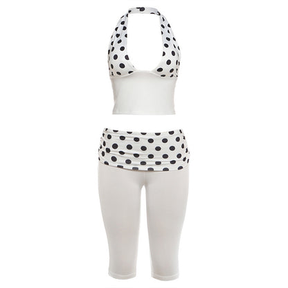 SXR K6S08461A polka dot navel halterneck vest slim-fit trousers suit