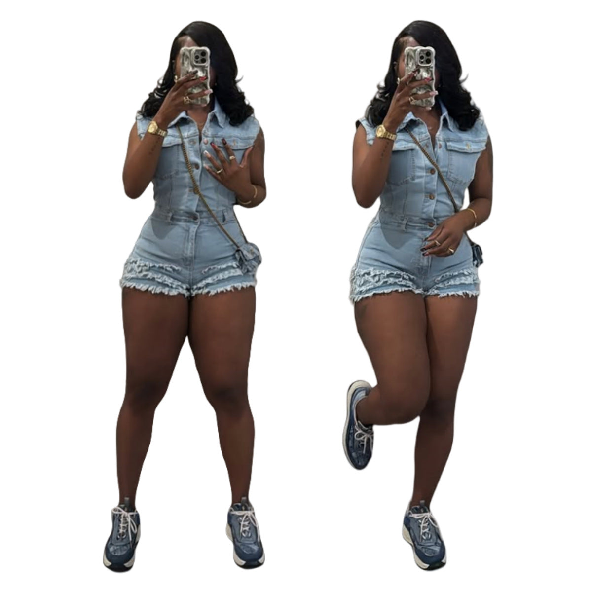 MZ (S-2XL) stretch denim MZ88645 denim sleeveless slim jumpsuit