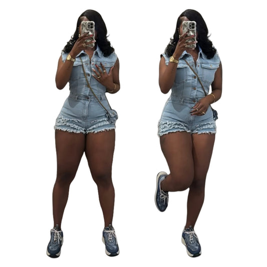 MZ (S-2XL) stretch denim MZ88645 denim sleeveless slim jumpsuit