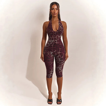 DZHT J26JP064 tight backless leopard print jumpsuit