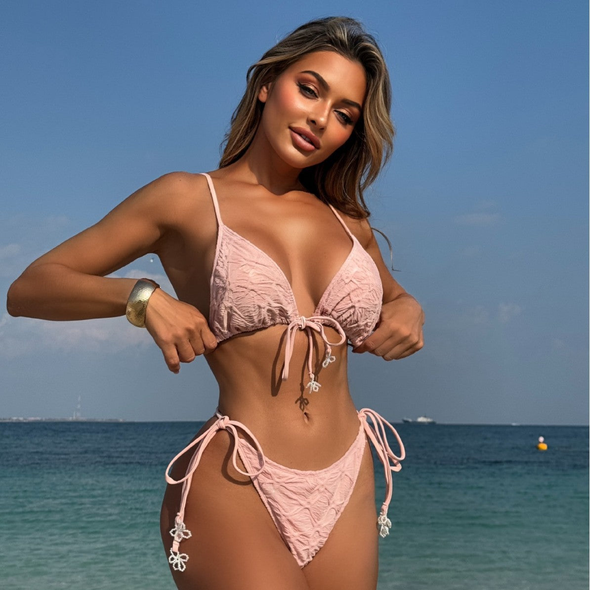 (4 days ready to ship) SY 2026 halter lace-up two-piece bikini