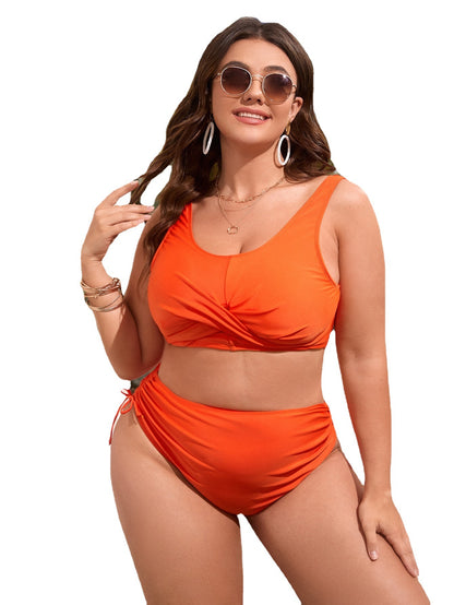 LF (L-4XL) women's split solid color drawstring swimsuit plus size