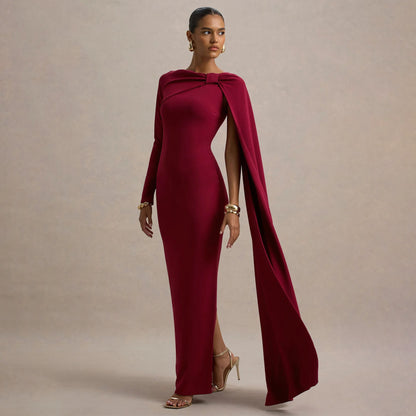 MYF (S-2XL) 10897 one-shoulder ribbon evening dress long sleeve narrow dress