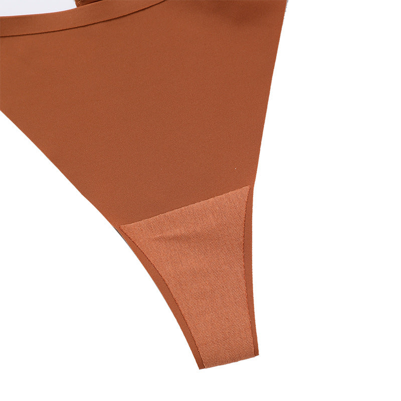 Low waist Ice Silk seamless T-back grinding cotton crotch T-shaped quick-drying