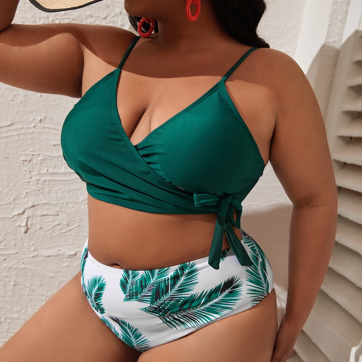 LF (L-4XL) women's split color printing swimsuit plus size