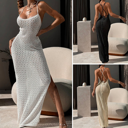 CYB fitted waist backless cross strap suspender skirt simple knitted dress