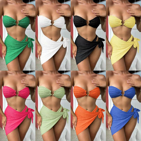 (4 days ready to ship) SY tube top skirt three-piece bikini swimsuit
