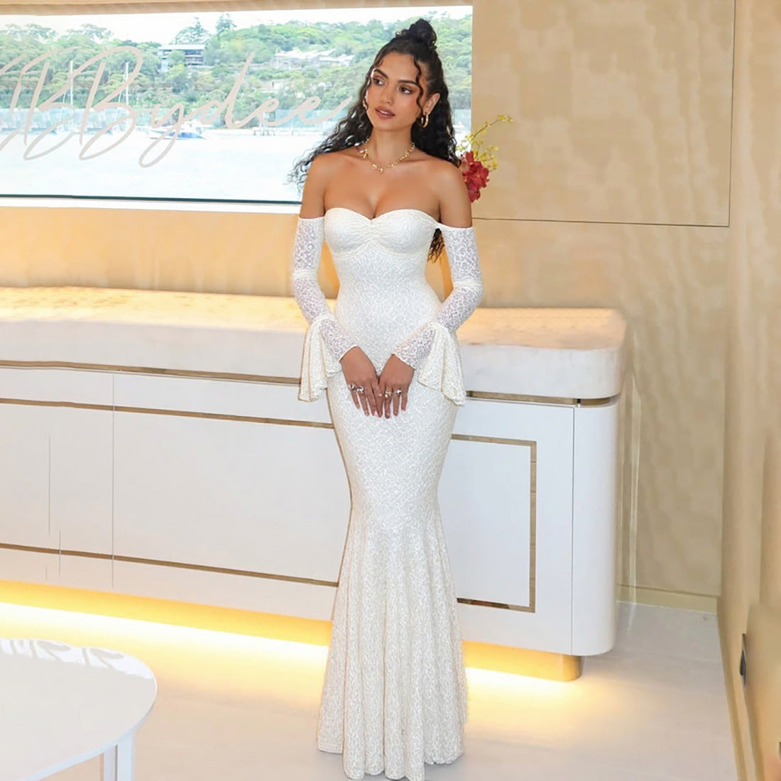 SXR summer off-the-shoulder dress high waist sheath dress