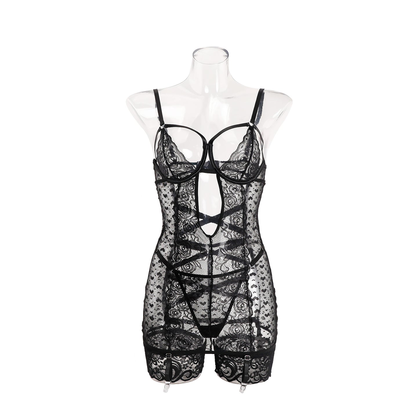 Red sexy lingerie lace suit hollow-out tight jumpsuit