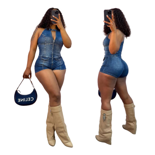 MZ (S-2XL) denim stretch jumpsuit MZ88650 vest one-piece shorts