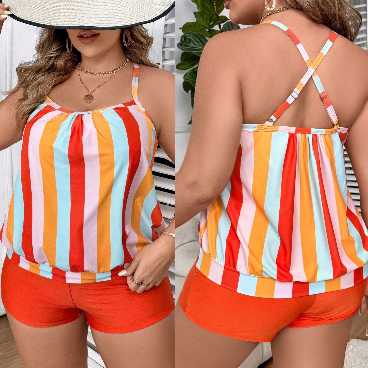 LF (L-4XL) 2026 tankini tankini vest-style high elastic polyester printed large size split