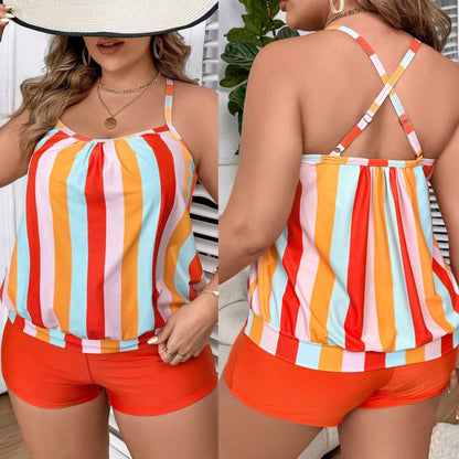 LF (L-4XL) 2026 tankini tankini vest-style high elastic polyester printed large size split