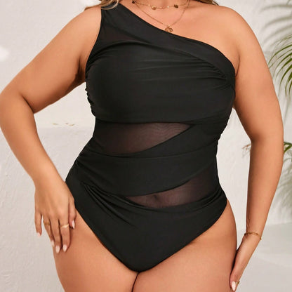 LF (L-4XL) 2026 plus size sexy one-piece solid color high-elastic swimsuit