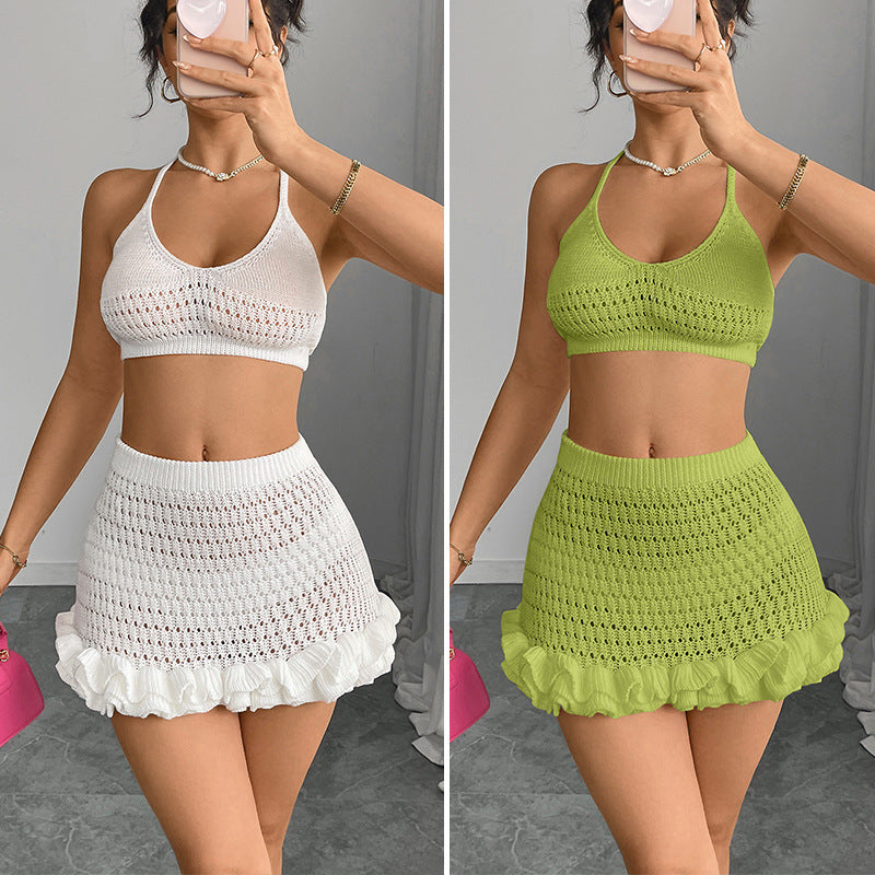 CYB knitted beach skirt pure desire hip lotus leaf bikini suit