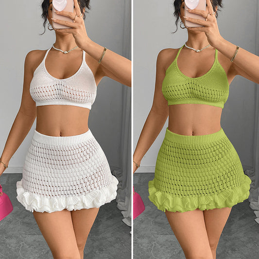 CYB knitted beach skirt pure desire hip lotus leaf bikini suit