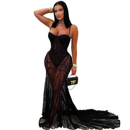 XYZ C7520 suspender lace see-through dress