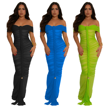 XYZ C7406 elegant mesh pleats slim-fit sheath dress