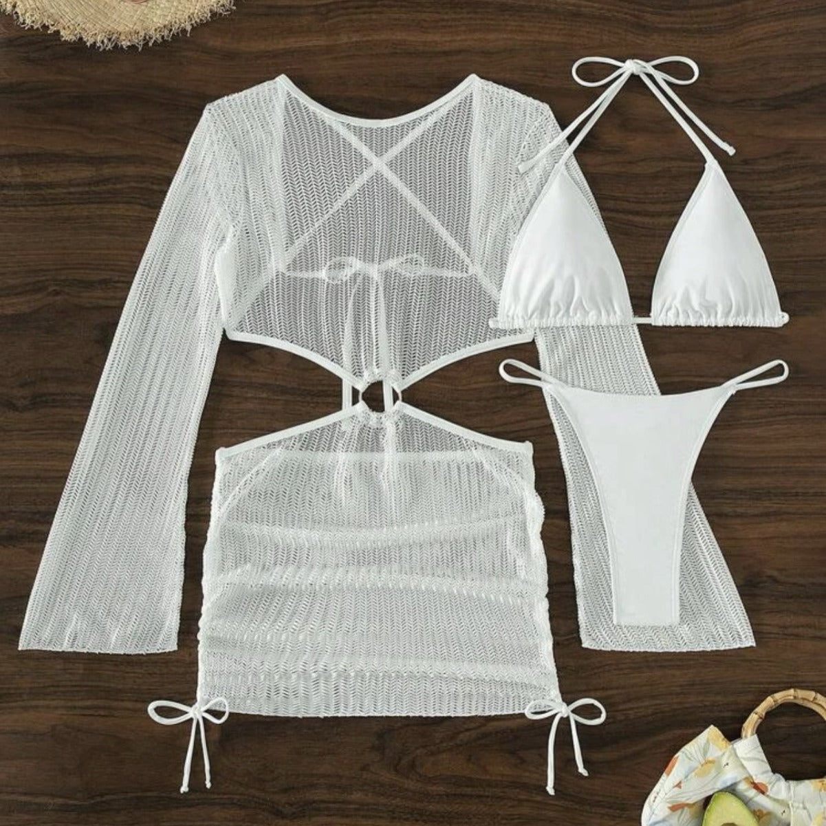 (4 days ready to ship) SY Special mesh hollow drawstring bandage swimsuit bikini three-piece set
