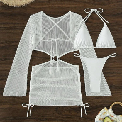 (4 days ready to ship) SY Special mesh hollow drawstring bandage swimsuit bikini three-piece set