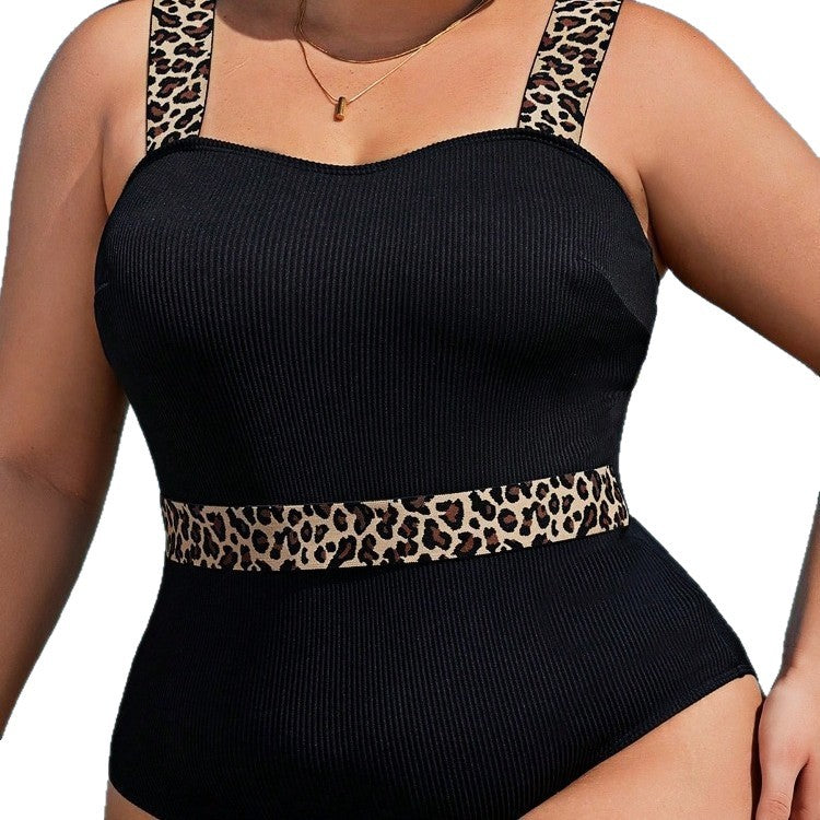 CL (L-4XL) sexy leopard splicing slip plus size swimsuit women's one-piece