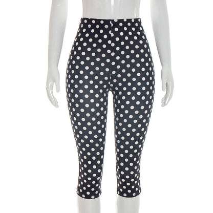 DZHT J26PT151 fashionable all-match polka dot printed mid-waist tight casual cropped pants
