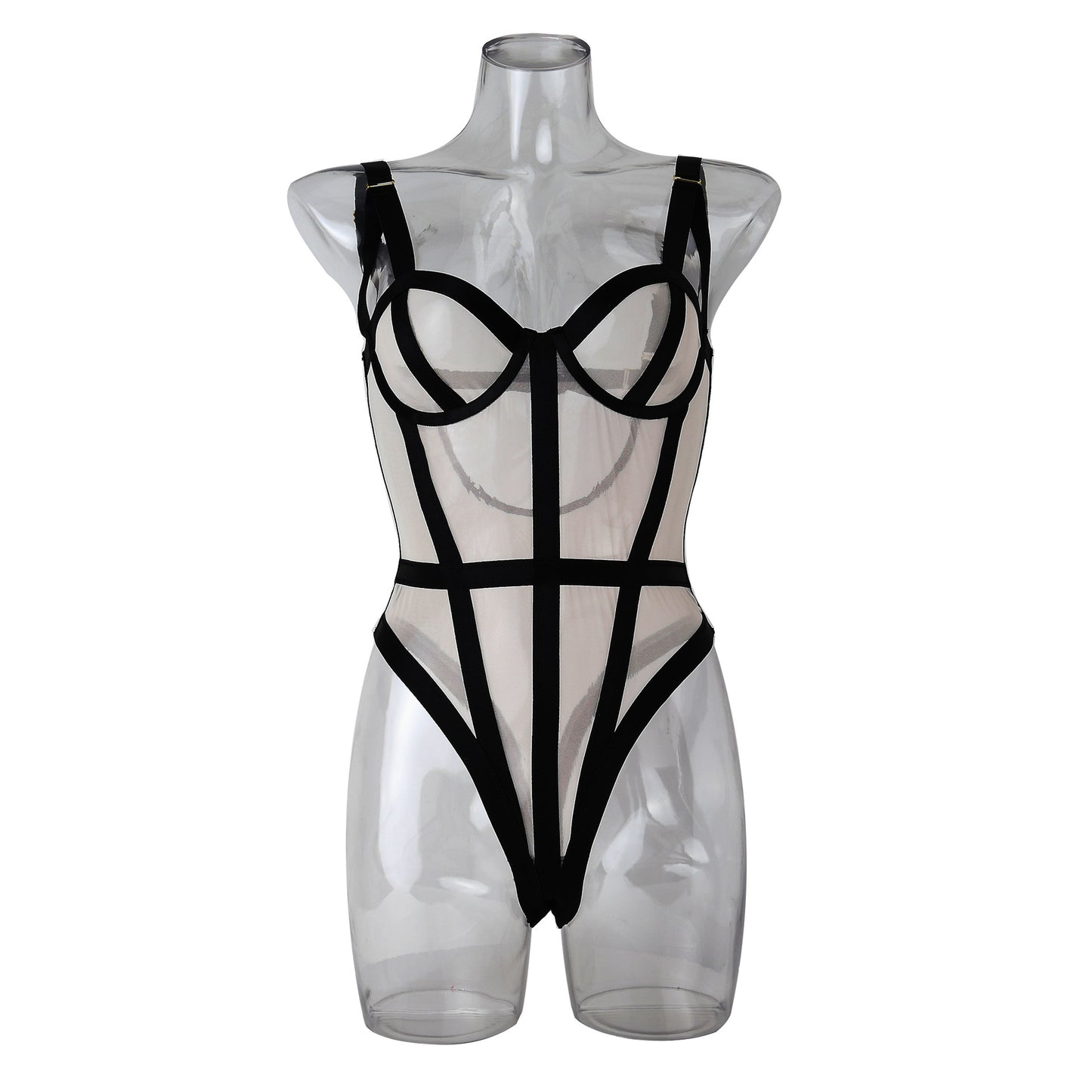 See-through bandage mesh joint sexy bodybuilding jumpsuits underwear open hidden hook