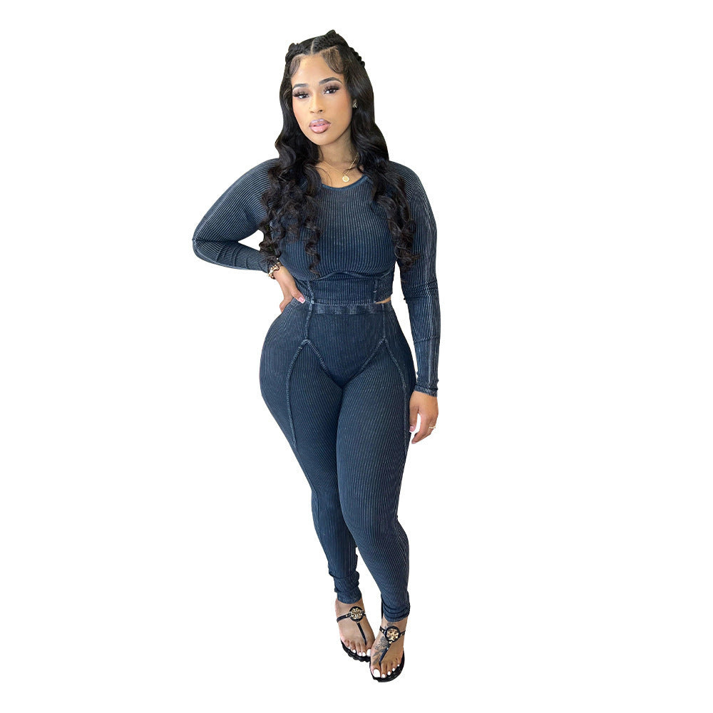 MYF (S-2XL) K10645 casual tight sunken stripe long sleeve sports