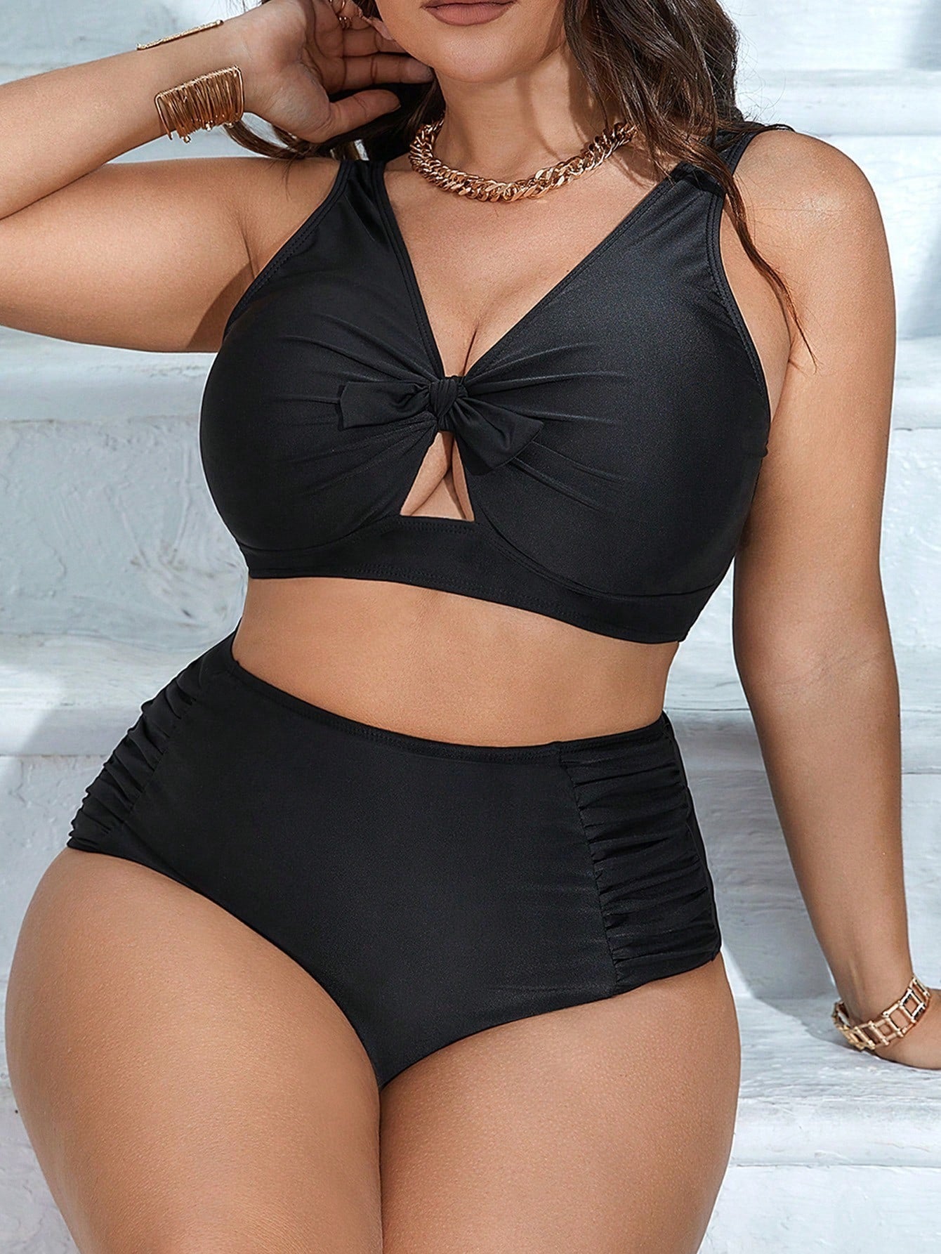 LF (L-4XL) sexy black push up bikini high waist slimming two-piece swimsuits female hot spring bikini