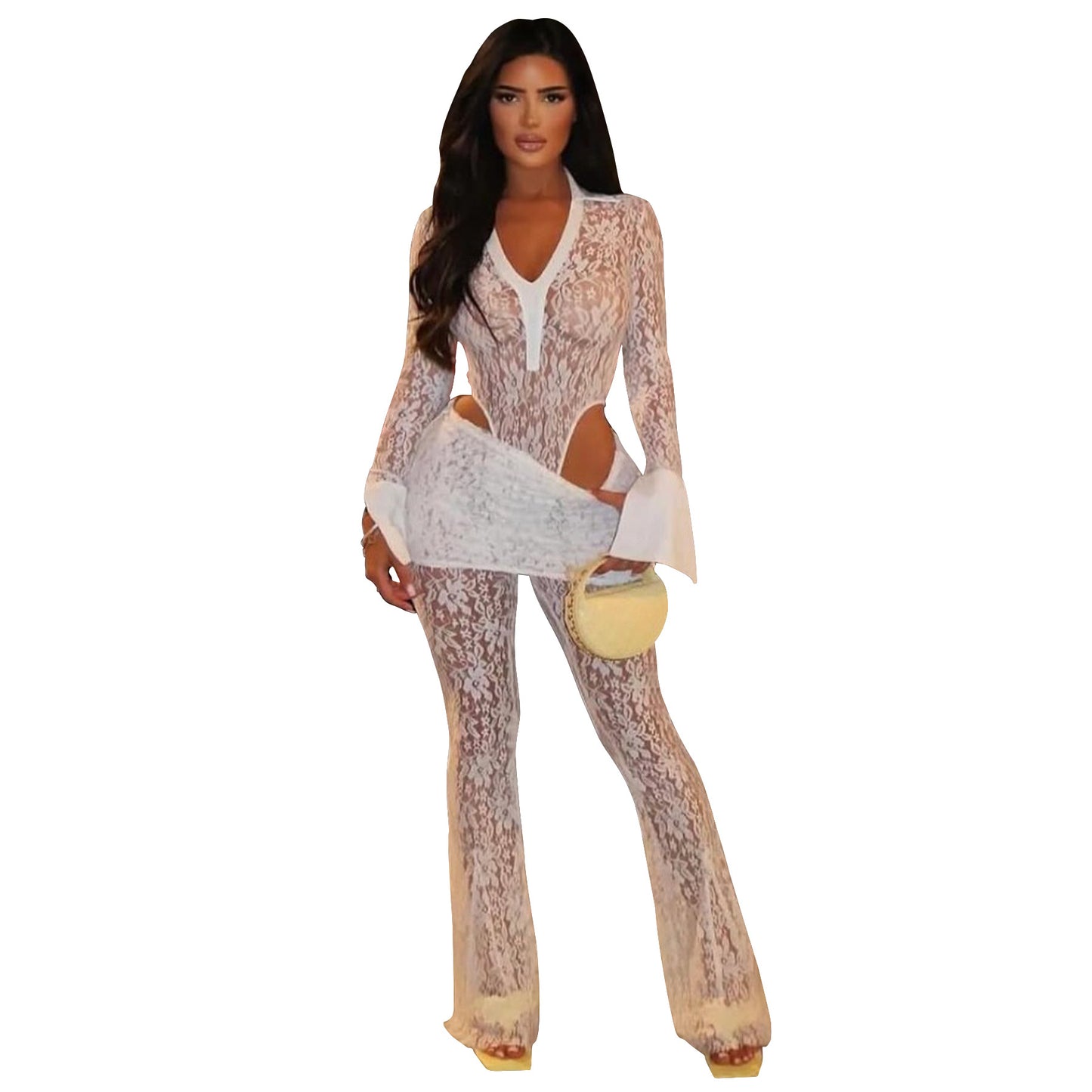 MYF (S-2XL) 10835 see-through jumpsuit lace two-piece set